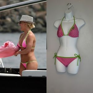 Xhilaration Pink and Green Polka Dot Bikini Just Like Britney Spears Y2K Vintage